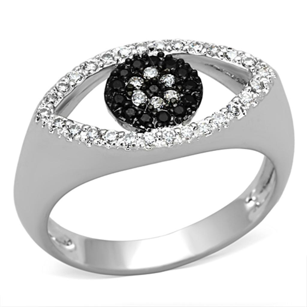 3W470 - Rhodium + Ruthenium Brass Ring with AAA Grade CZ  in Black Diamond-0