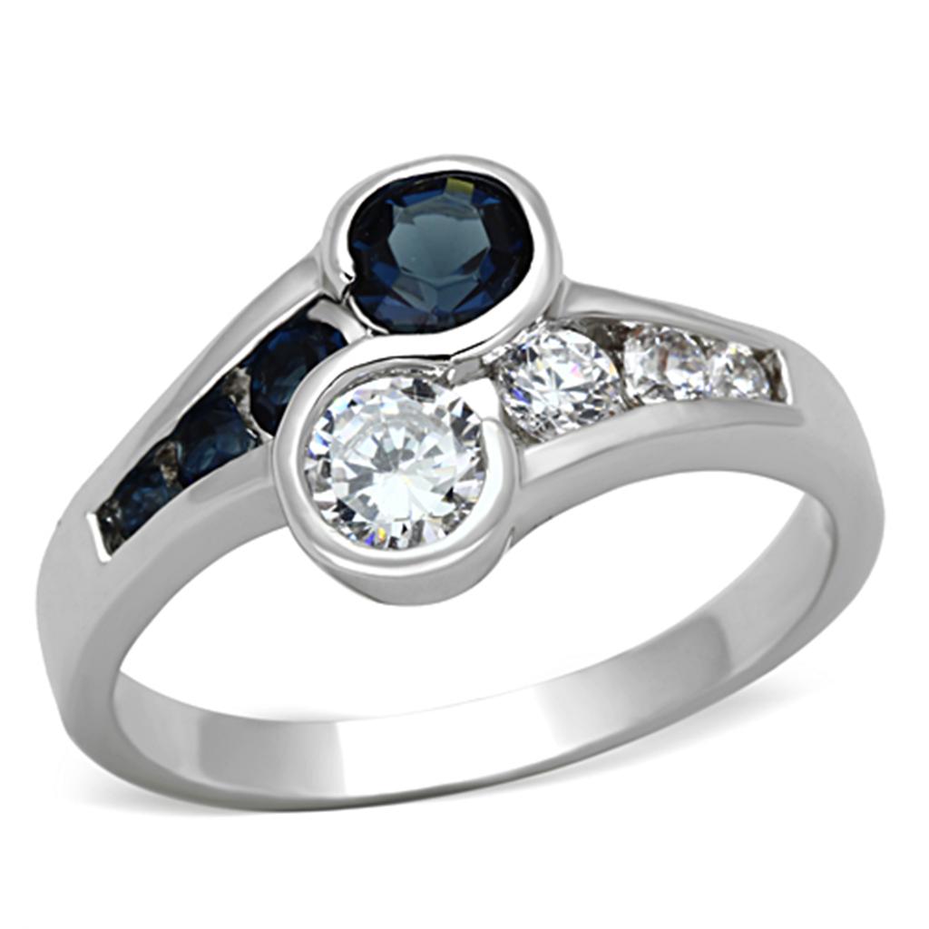 3W494 - Rhodium Brass Ring with Synthetic Synthetic Glass in Sapphire-0