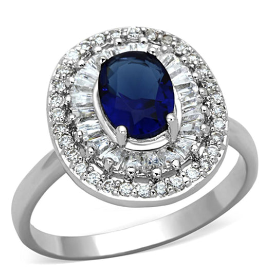 3W495 - Rhodium Brass Ring with Synthetic Synthetic Glass in Sapphire-0