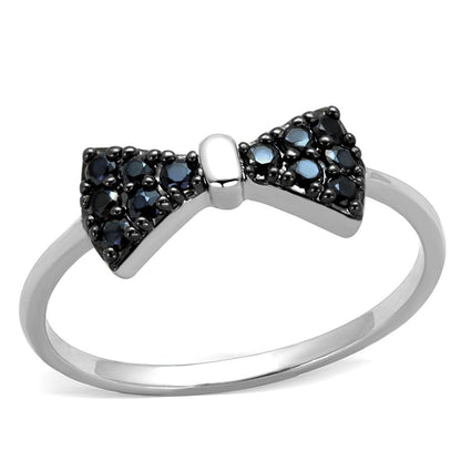 3W856 - Rhodium + Ruthenium Brass Ring with AAA Grade CZ  in Black Diamond-0