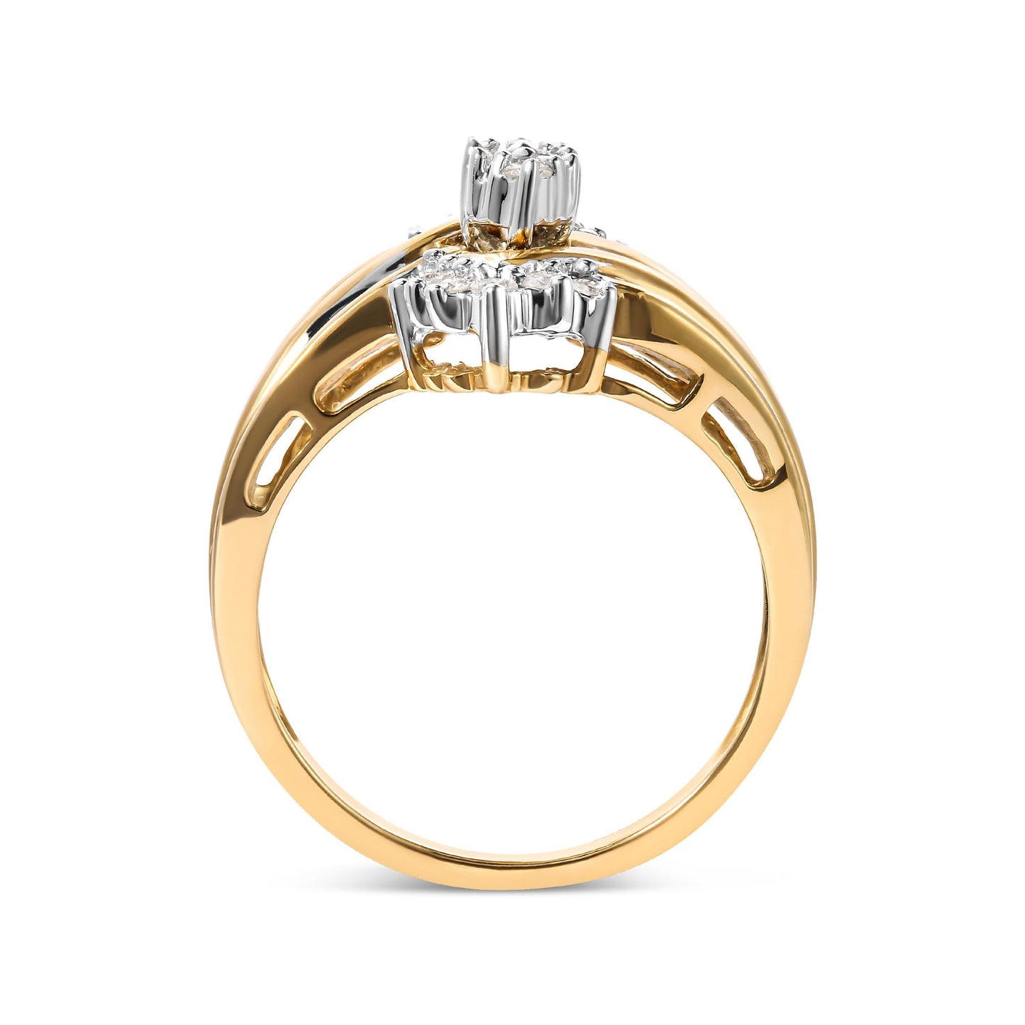 10K Two-Toned 1/2 Cttw Round And Baguette-Cut Composite Pear Head Diamond Ring (H-I Color, I2-I3 Clarity)-3