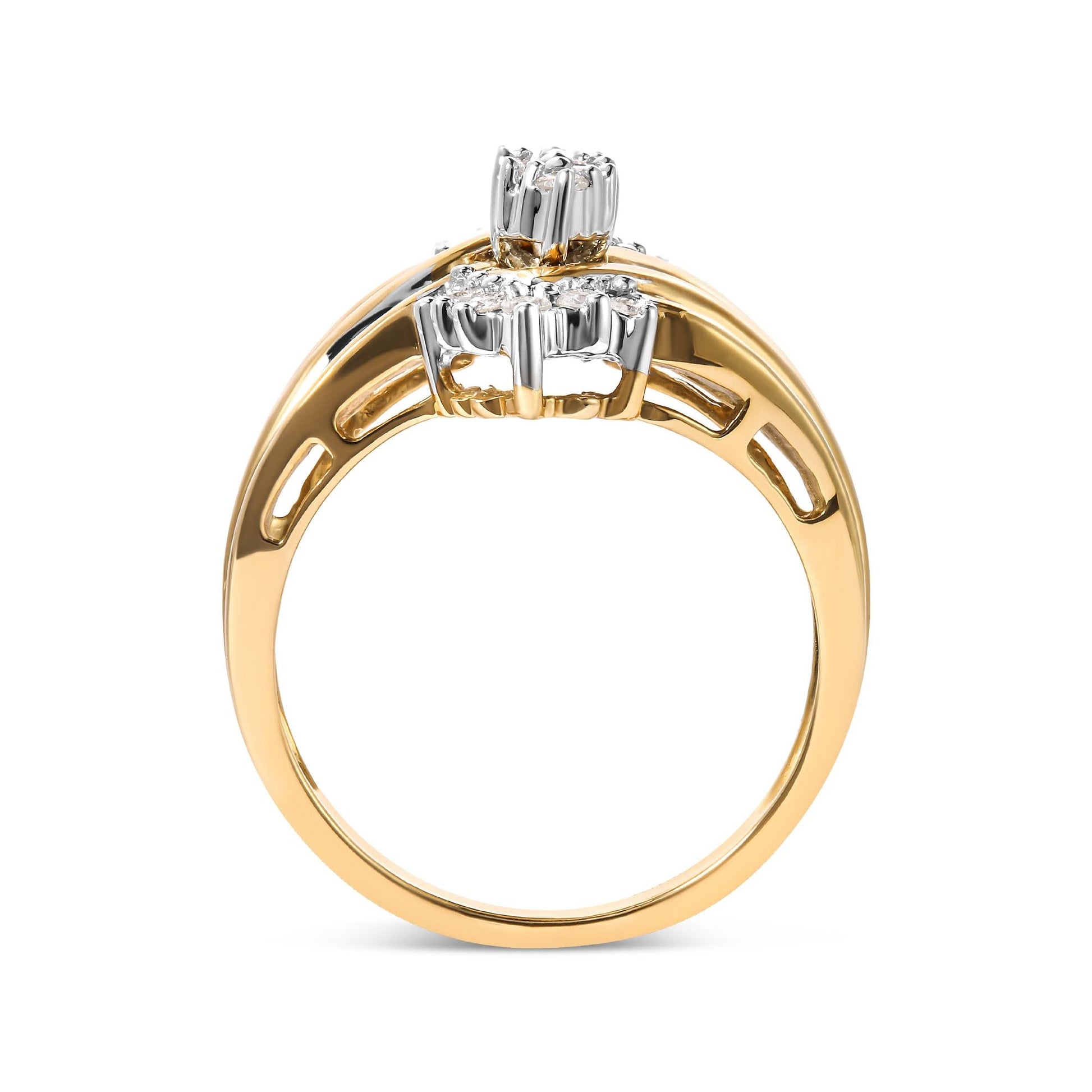 10K Two-Toned 1/2 Cttw Round And Baguette-Cut Composite Pear Head Diamond Ring (H-I Color, I2-I3 Clarity)-3