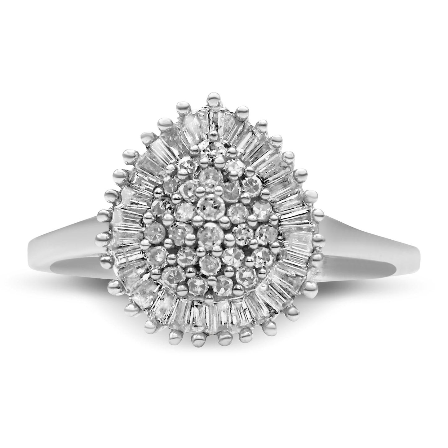 10K White Gold 1/2 Cttw Round & Baguette Cut Diamond Pear Shaped Domed Pavé Cluster with Halo Cocktail Ring (H-I Color, SI1-SI2 Clarity)-3