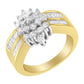 10K Yellow Gold 1.0 Cttw Round & Baguette Cut Diamond Floral Cluster Double-Channel Flared Band Statement Ring (H-I Color, SI2-I1 Clarity)