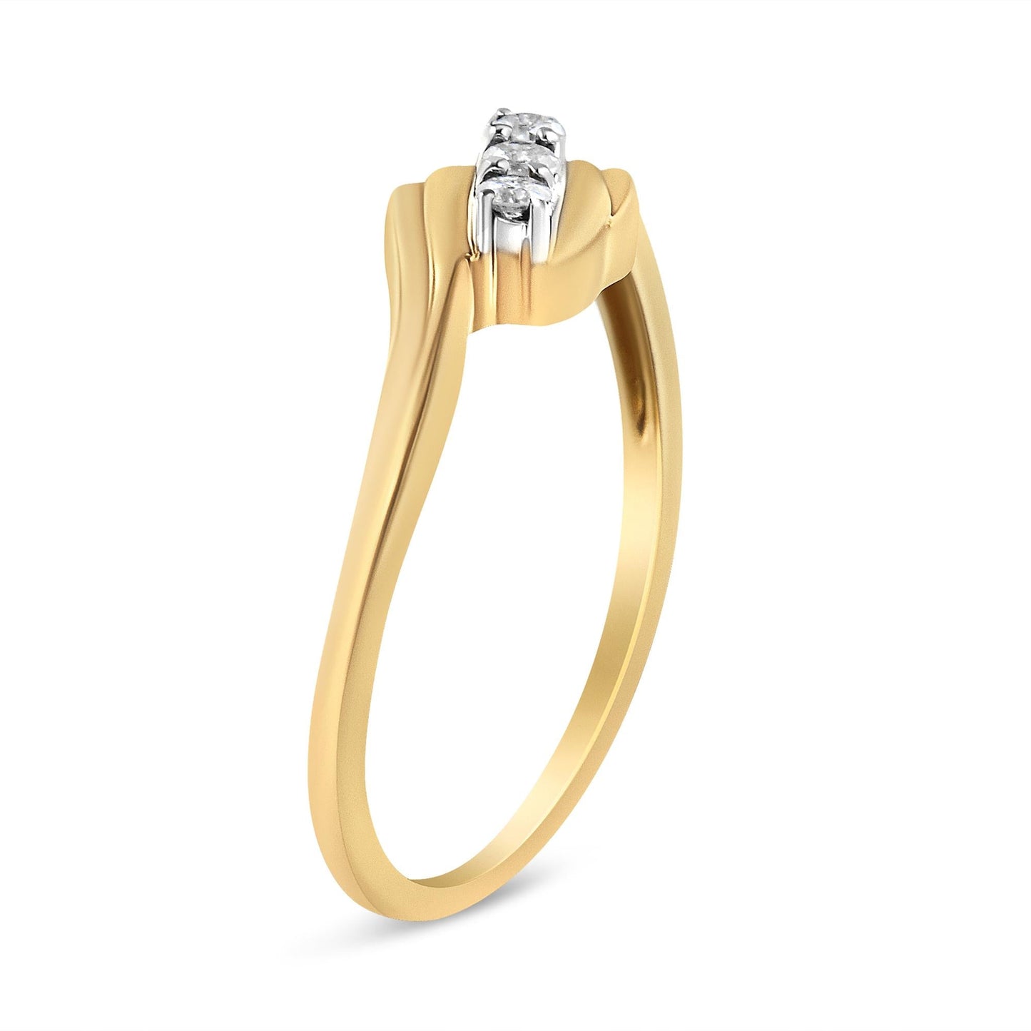 10K Yellow Gold over .925 Sterling Silver 1/10 Cttw Diamond Three-Stone Bypass Fashion Cocktail Ring ( I-J Color, I2-I3 Clarity)-3