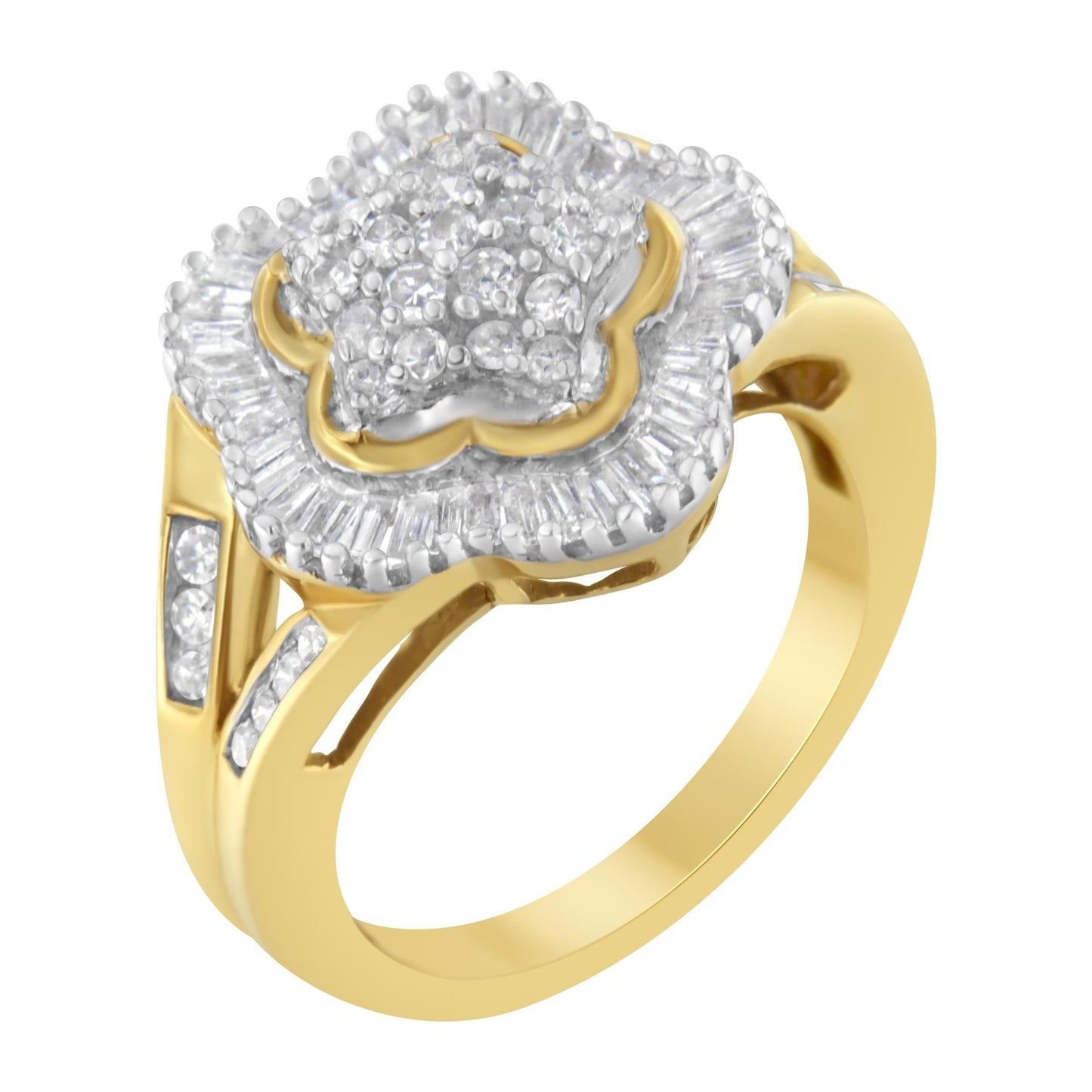 10KT Yellow Gold Round and Baguette Cut Diamond Ballerina Ring (1 cttw, I-J Color, SI1-SI2 Clarity)-3