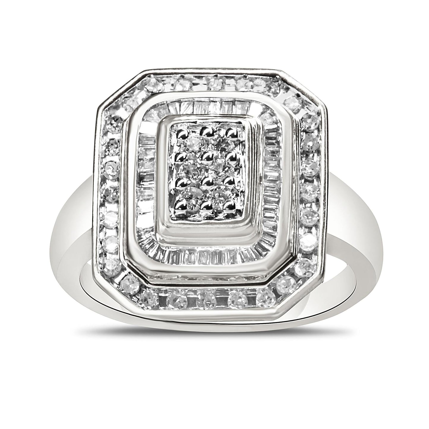 .925 Sterling Silver Round & Baguette Diamond Ring (1 Cttw, I-J Color, I2-I3 Clarity)-3