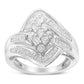 .925 Sterling Silver 1.0 Cttw Round & Baguette Cut Diamond Bypass Faux-Wrap Cluster Engagement or Cocktail Ring (I-J Color, I2-I3 Clarity)