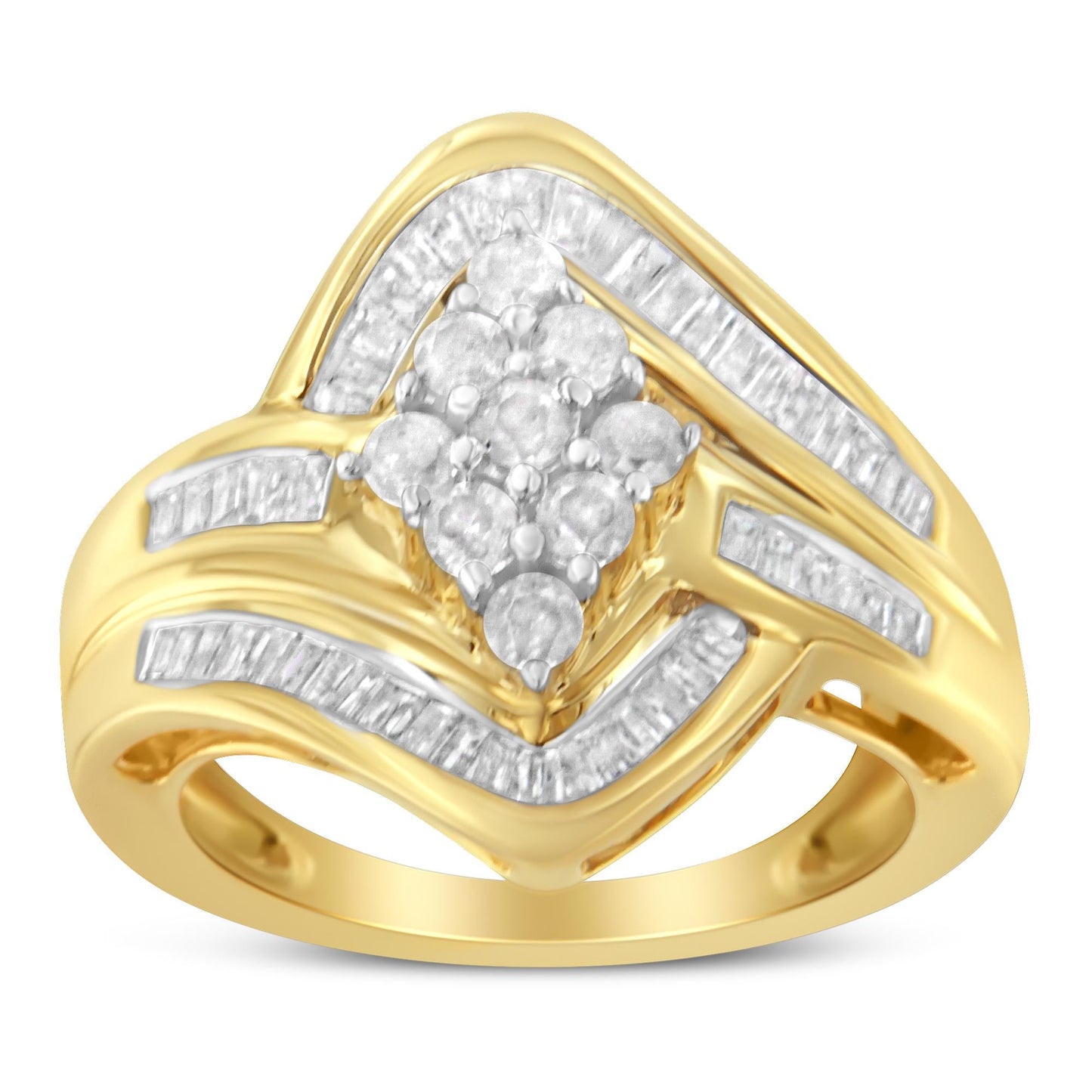 10K Yellow Gold over .925 Sterling Silver Diamond Bypass Cluster Ring (1 Cttw, I-J Color, I2-I3 Clarity)-3