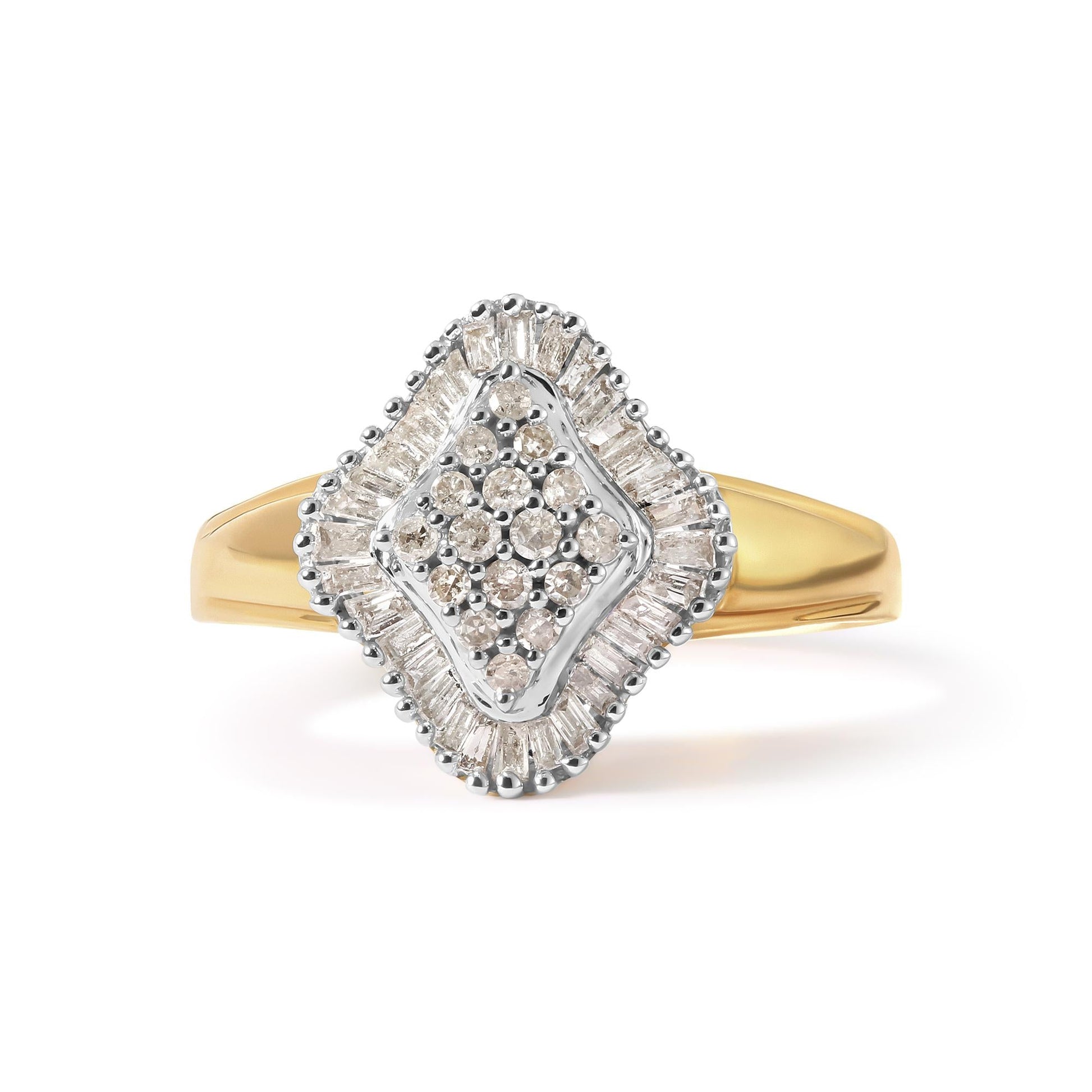 10K Yellow Gold 1/2 Cttw Round And Baguette-cut Diamond Rhombus Head and Halo Ring (I-J Color, I1-I2 Clarity)-3