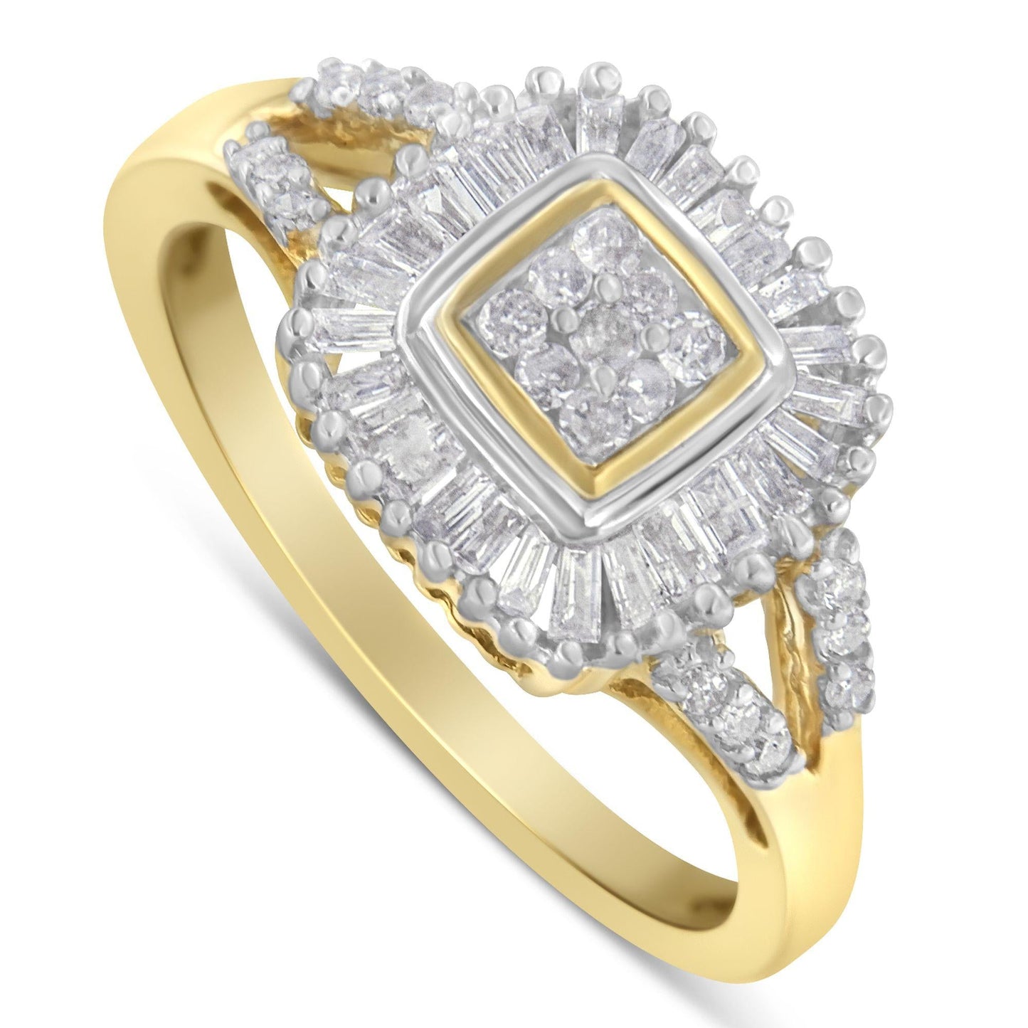 10K Yellow Gold Round and Baguette Cut Diamond Ballerina Ring (1/2 cttw, I-J Color, SI2-I1 Clarity)-3