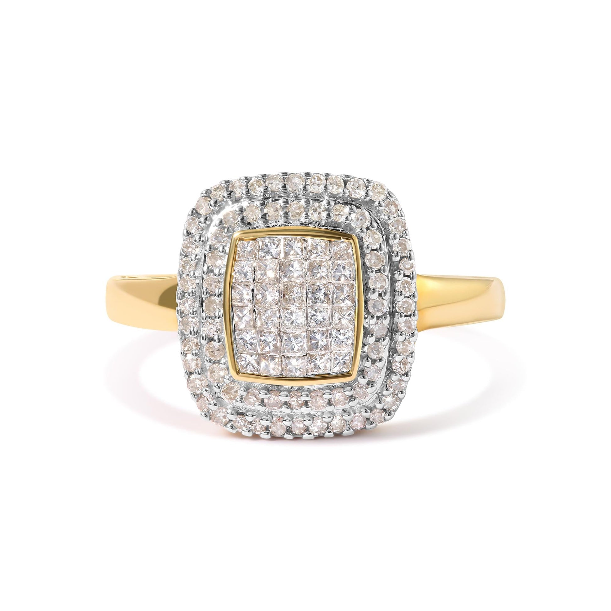 10K Yellow Gold 1/2 cttw Round and Princess Diamond Composite Head and Halo Ring (H-I Color, SI1-SI2 Clarity)-3