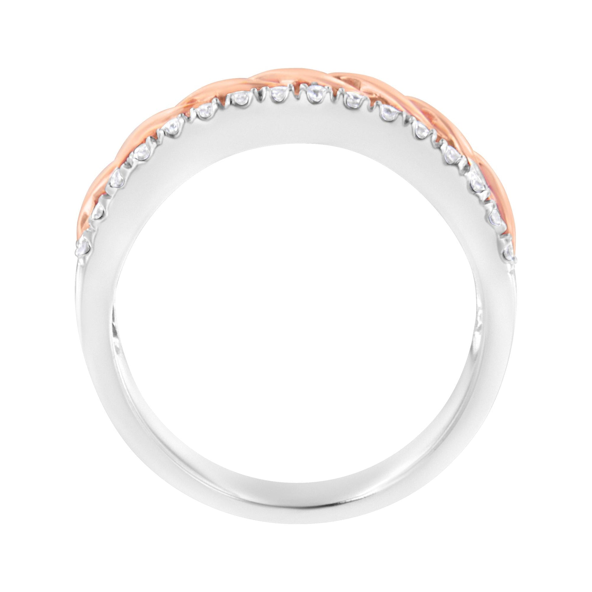 10K White and Rose Gold 1/3 Cttw Diamond Split Shank and Infinity Ribbon Band Ring (I-J Color, I1-I2 Clarity)-3