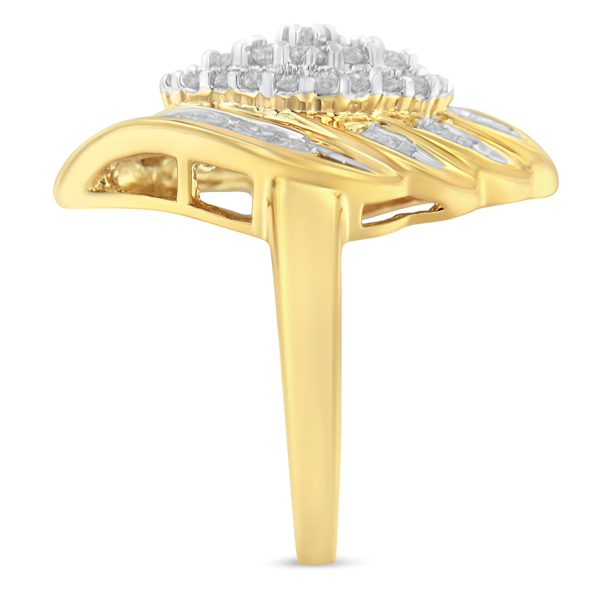 10K Yellow Gold Diamond Cocktail Ring (3/4 Cttw, I-J Color, I2-I3 Clarity)-3