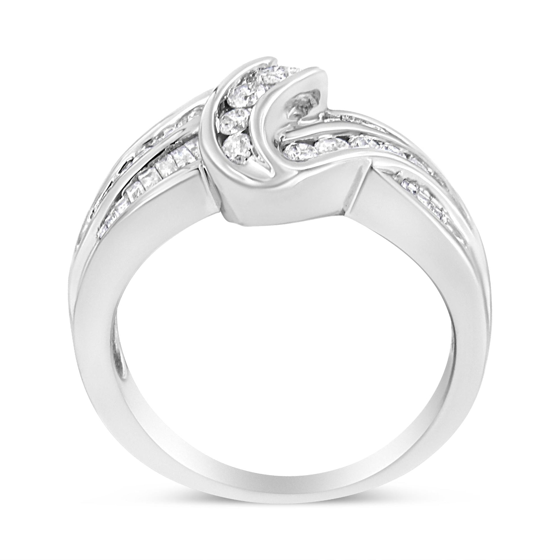 10K White Gold Ring 3/4 Cttw Round-Cut Diamond Bypass Ring (H-I Color, I2-I3 Clarity)-3