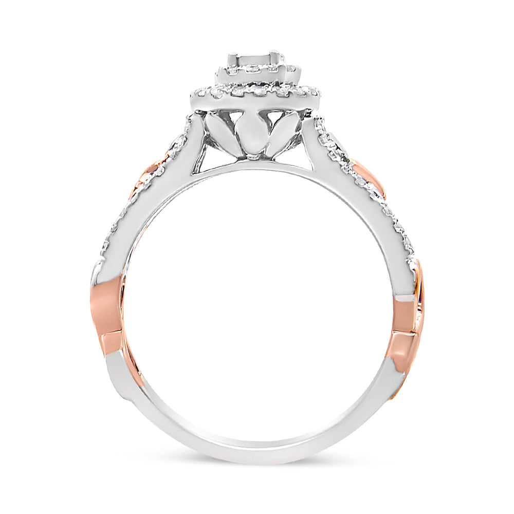 14K Rose Gold Plated .925 Sterling Silver 1/2 Cttw Round Diamond Double Frame Cross-Over Split Shank Engagement Ring (I-J Color, I2-I3 Clarity)-3