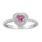 .925 Sterling Silver 4MM Pink Sapphire Heart and Diamond Accent Heart Ring (I-J Color, I2-I3 Clarity)