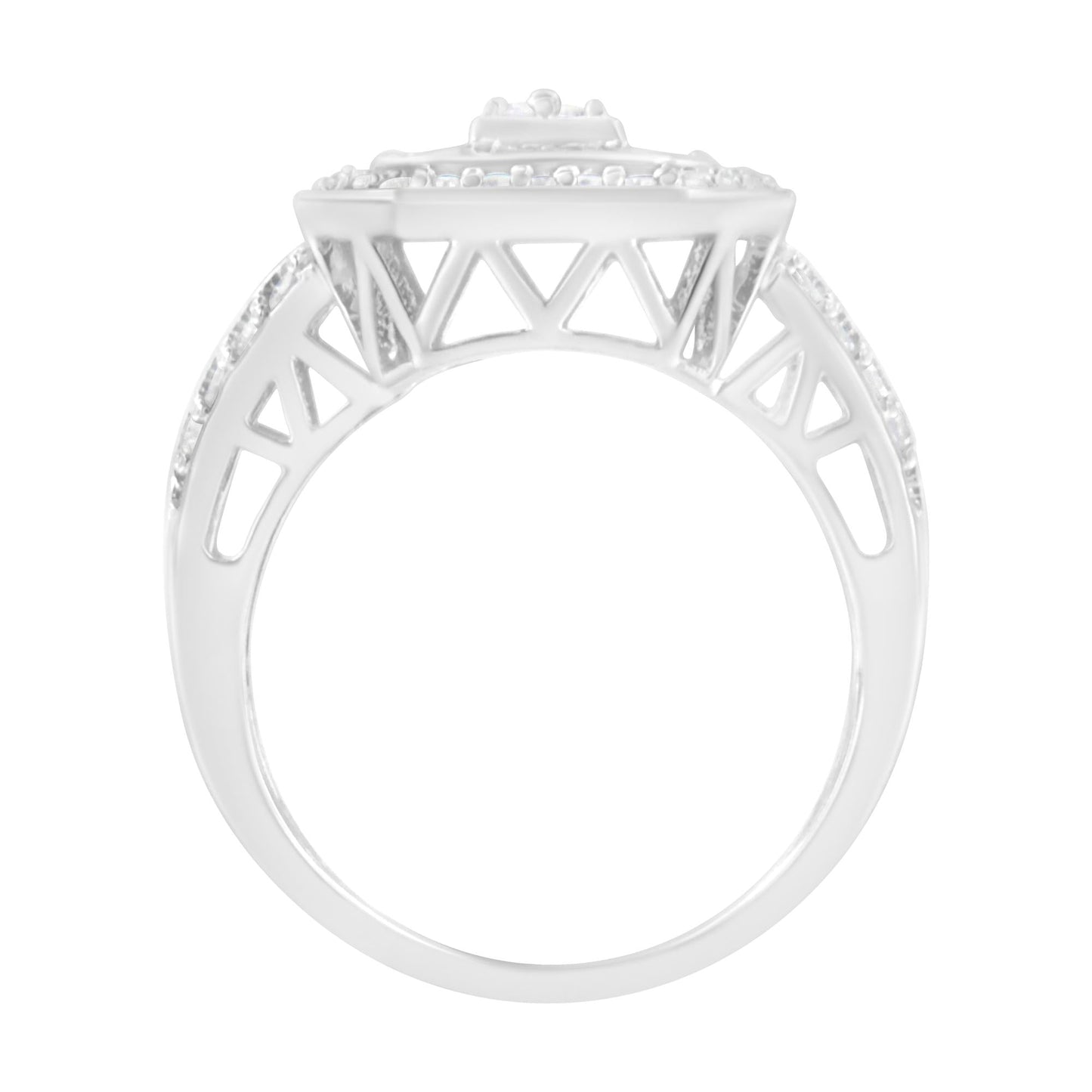 .925 Sterling Silver Round and Baguette Diamond Cathedral Ring (0.75 Cttw, H-I Color, I2-I3 Clarity)-3