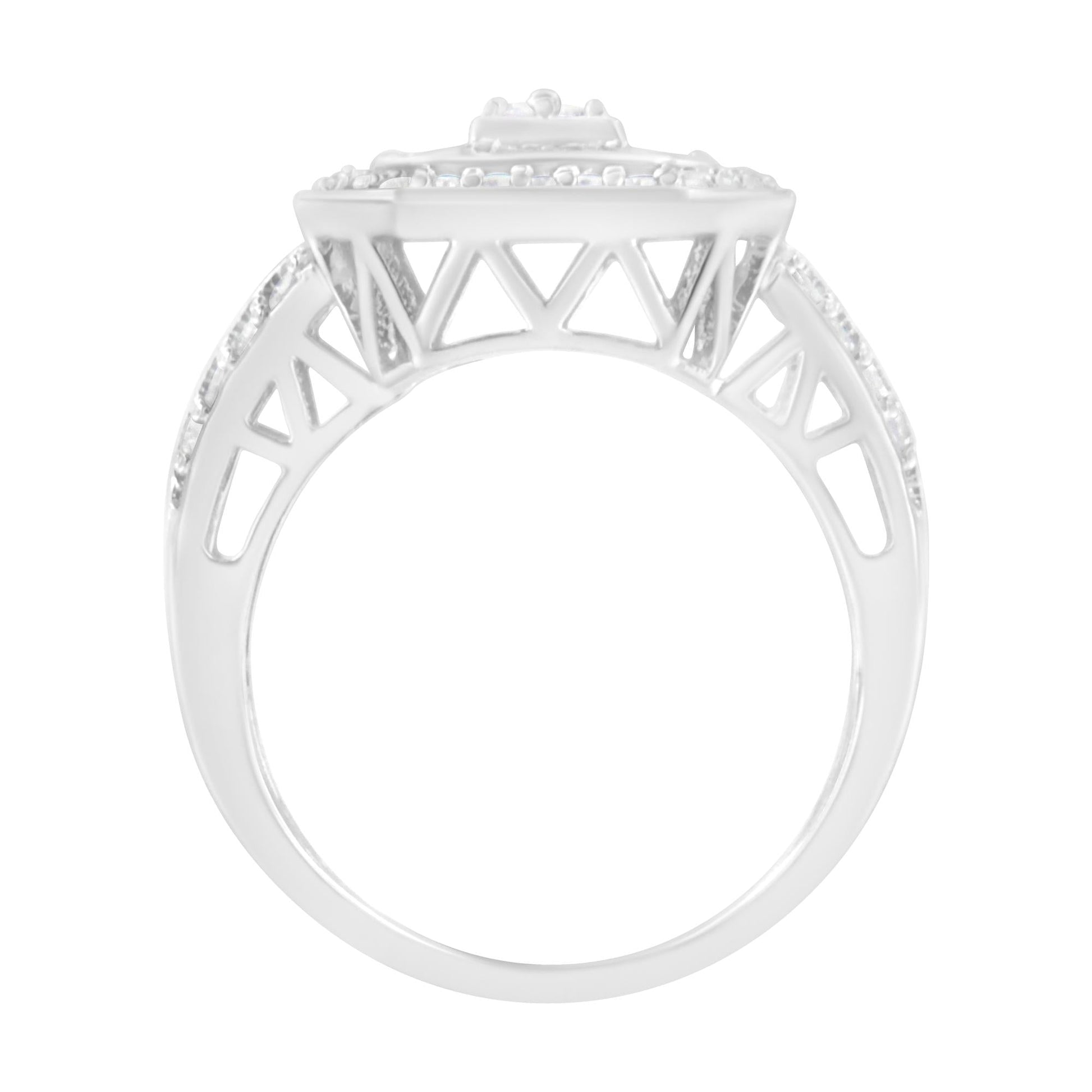 .925 Sterling Silver Round and Baguette Diamond Cathedral Ring (0.75 Cttw, H-I Color, I2-I3 Clarity)-3