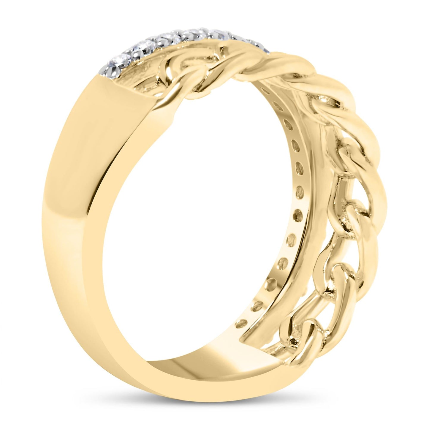 10K Yellow Gold 1/5 Cttw Diamond Cuban Link Ring Band (I-J Color, I2-I3 Clarity)-3