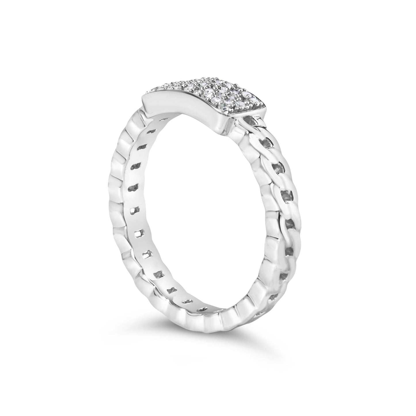 .925 Sterling Silver 1/5 Cttw Diamond ID and Cuban Link Band Ring (I-J Color, I2-I3 Clarity)