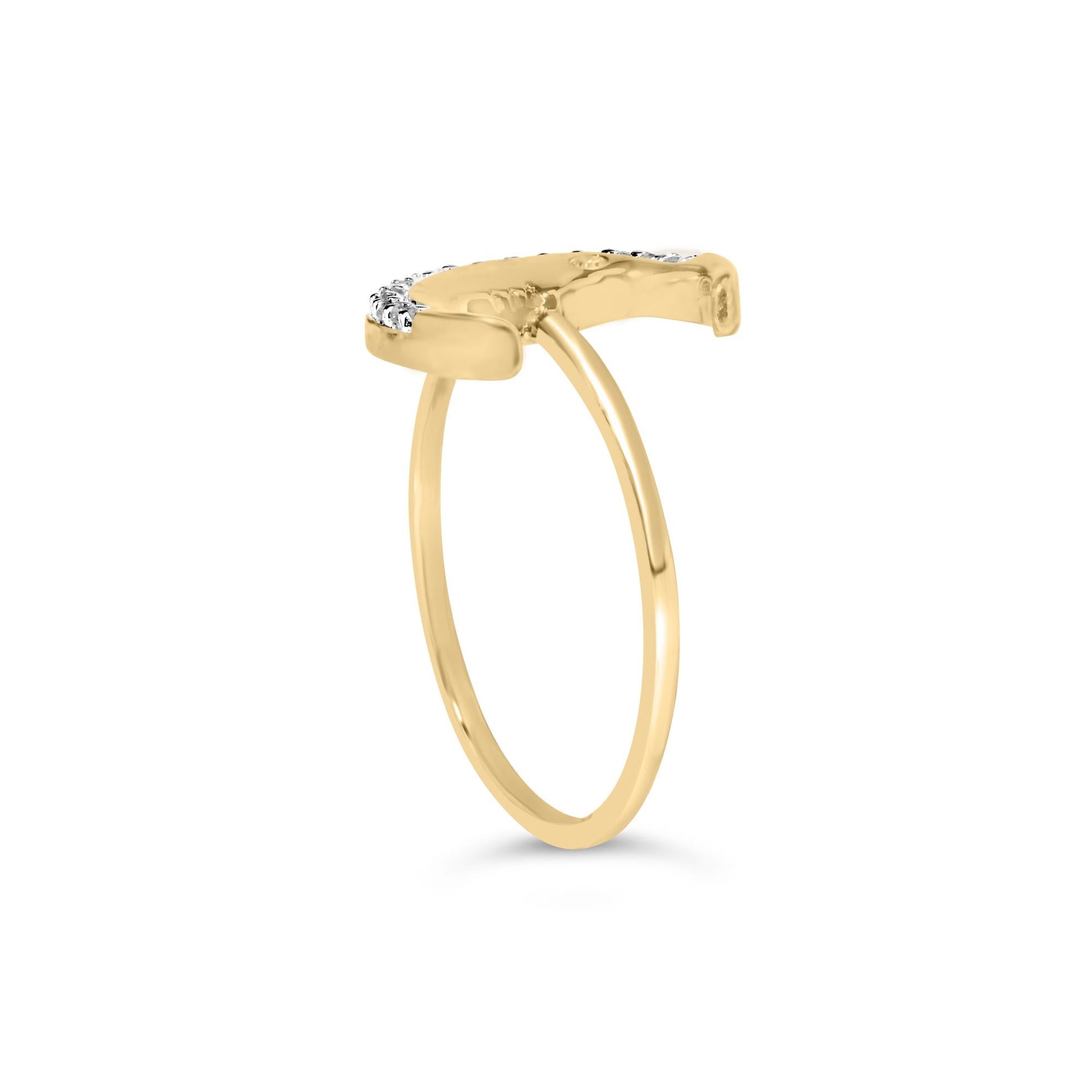 10K Yellow Gold 1/10 Cttw Diamond Crescent Moon Ring (I-J Color, I1-I2 Clarity)-3