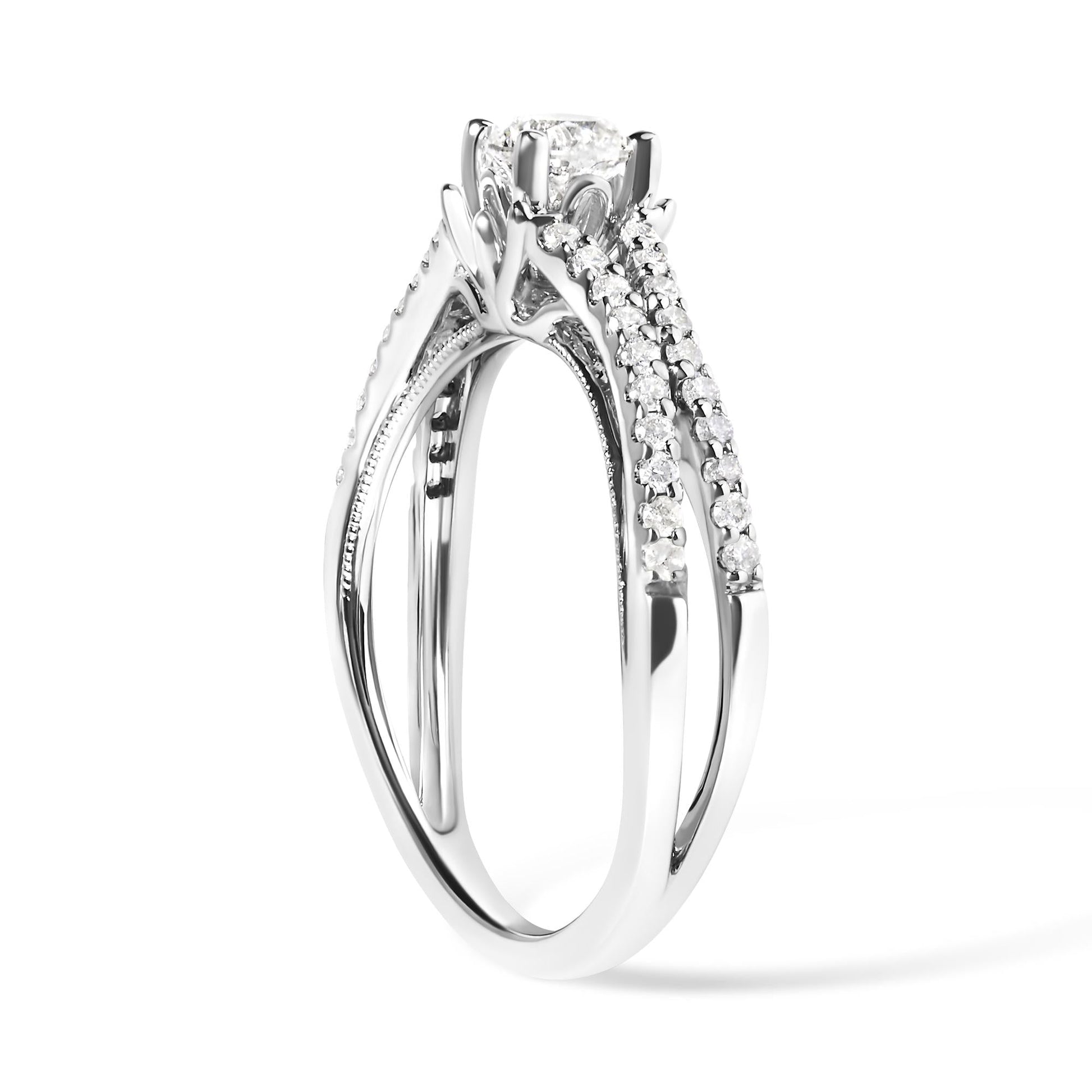 14K White Gold 5/8 Cttw Diamond Split Shank Engagement Ring  (G-H Color, VS2-SI1 Clarity) - Size 7-3