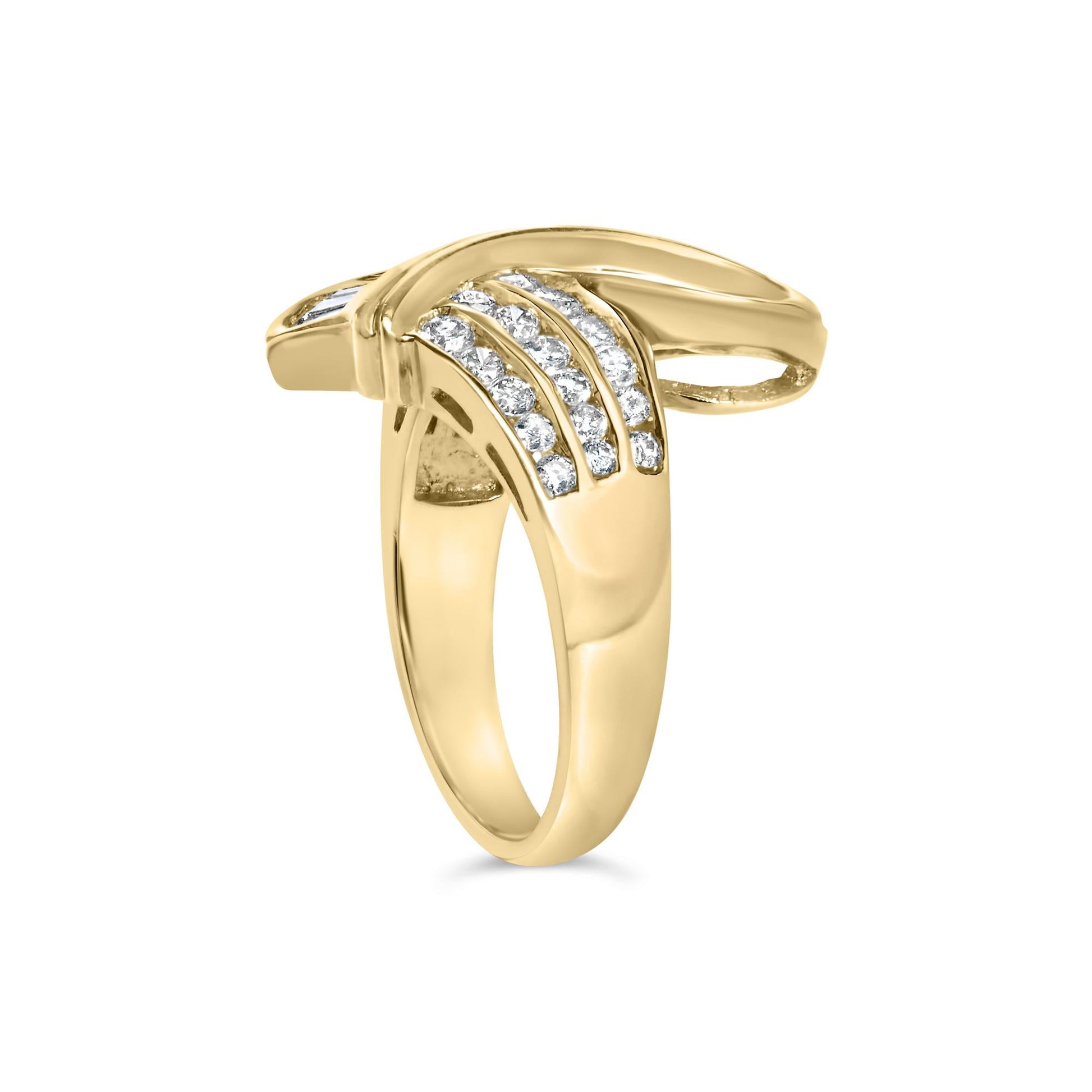 14K Yellow Gold 1 1/3 Cttw Channel Set Diamond Bypass Cocktail Ring (J-K Color, I1-I2 Clarity) - Ring Size 7-3