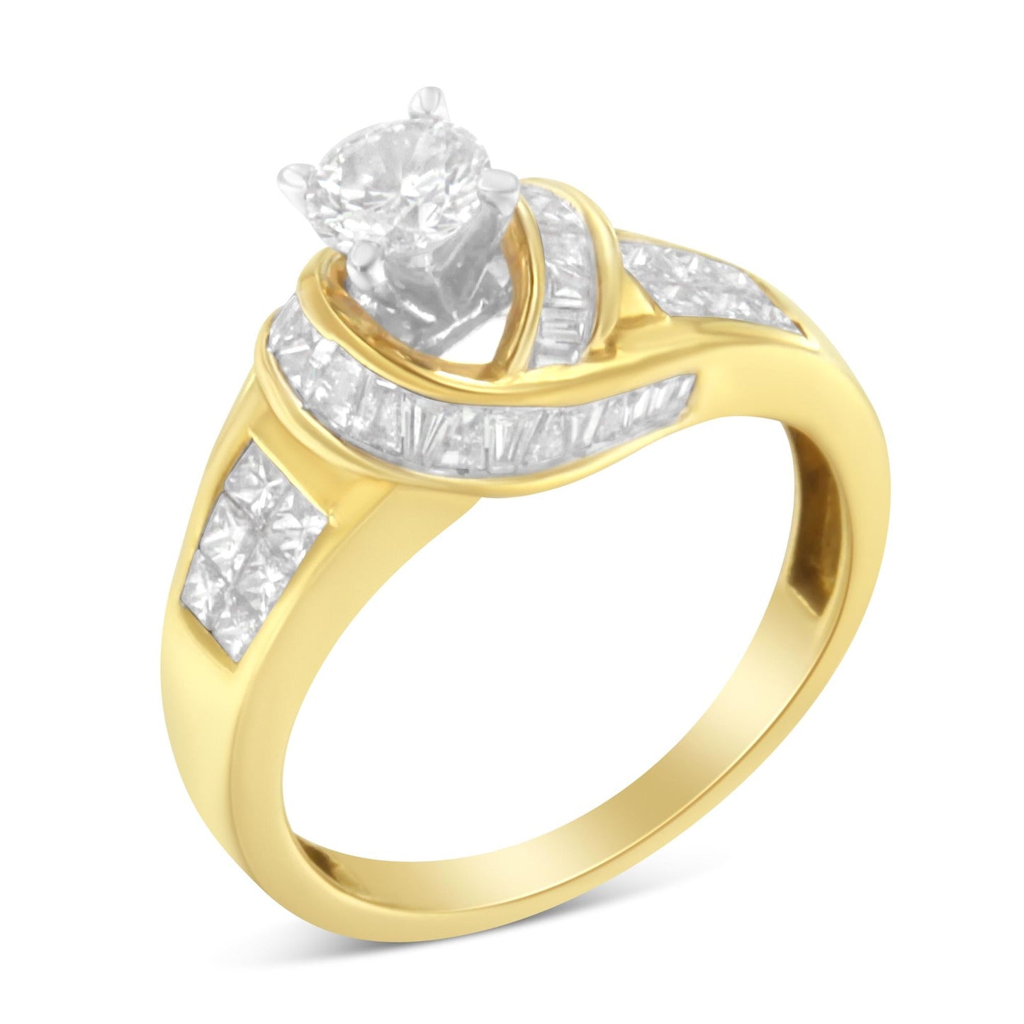 14K Two-Toned Gold Round, Baguette and Princess Cut Diamond Ring (1 1/8 Cttw, H-I Color, SI2-I1 Clarity)-3