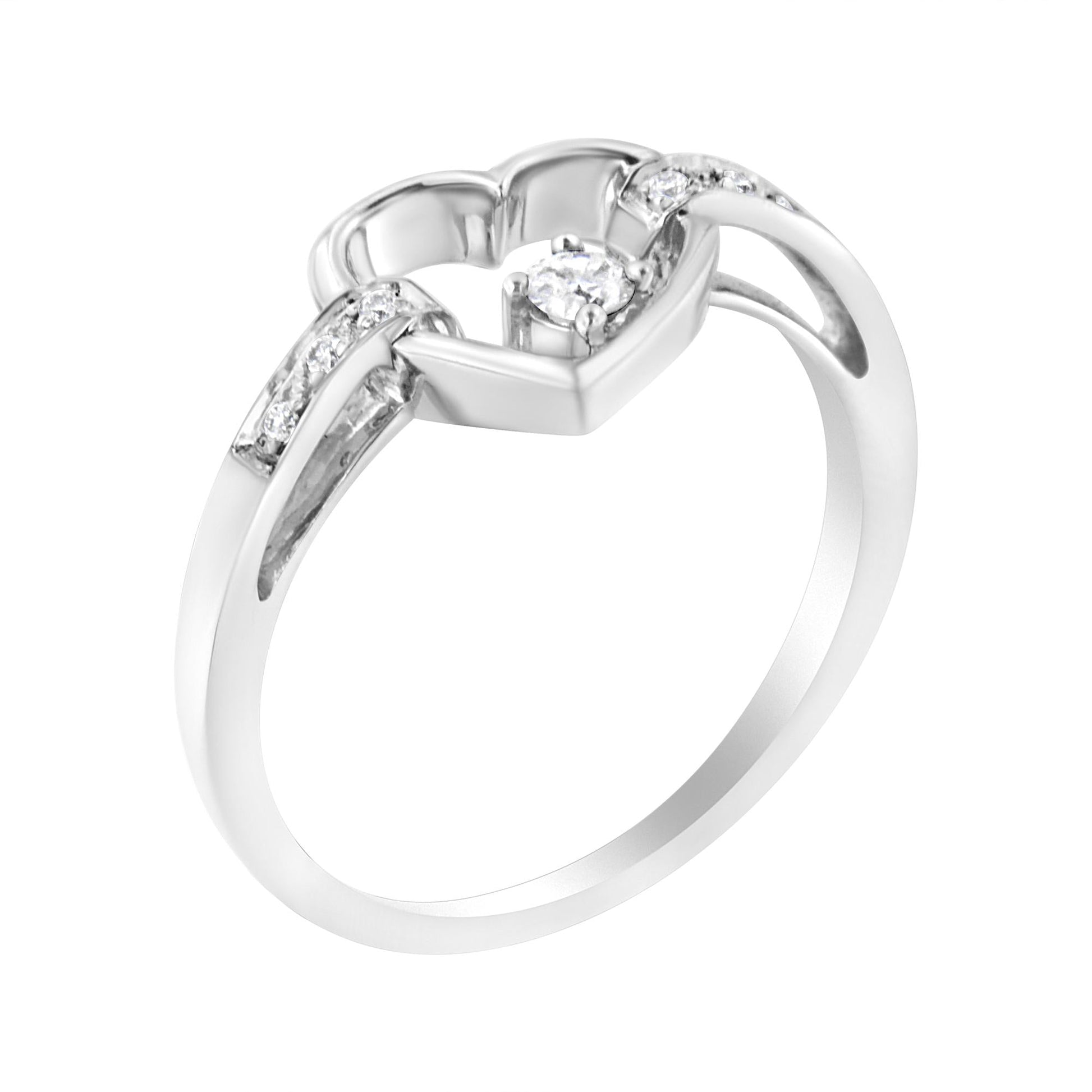 14K White Gold 1/8 Cttw Channel Set Round-Cut Diamond Heart Ring (H-I Color, SI2-I1 Clarity)-3