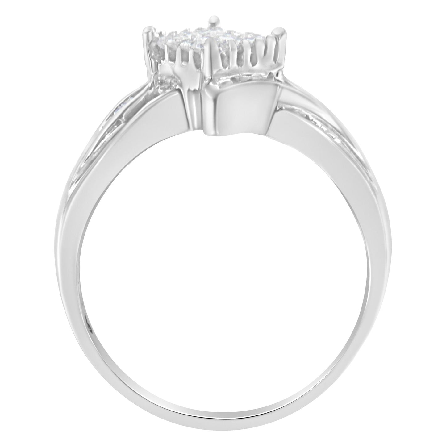 10K White Gold 1/3 Cttw Princess and Baguette Cut Diamond Bypass Style Cocktail Ring (I-J Color, I1-I2 Clarity)-3