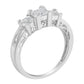 10K White Gold 1/2 Cttw Brilliant & Baguette Cut Diamond 3 Stone Design with 3 Square Clusters Engagement Ring (H-I Color, SI2-I1 Clarity)-3