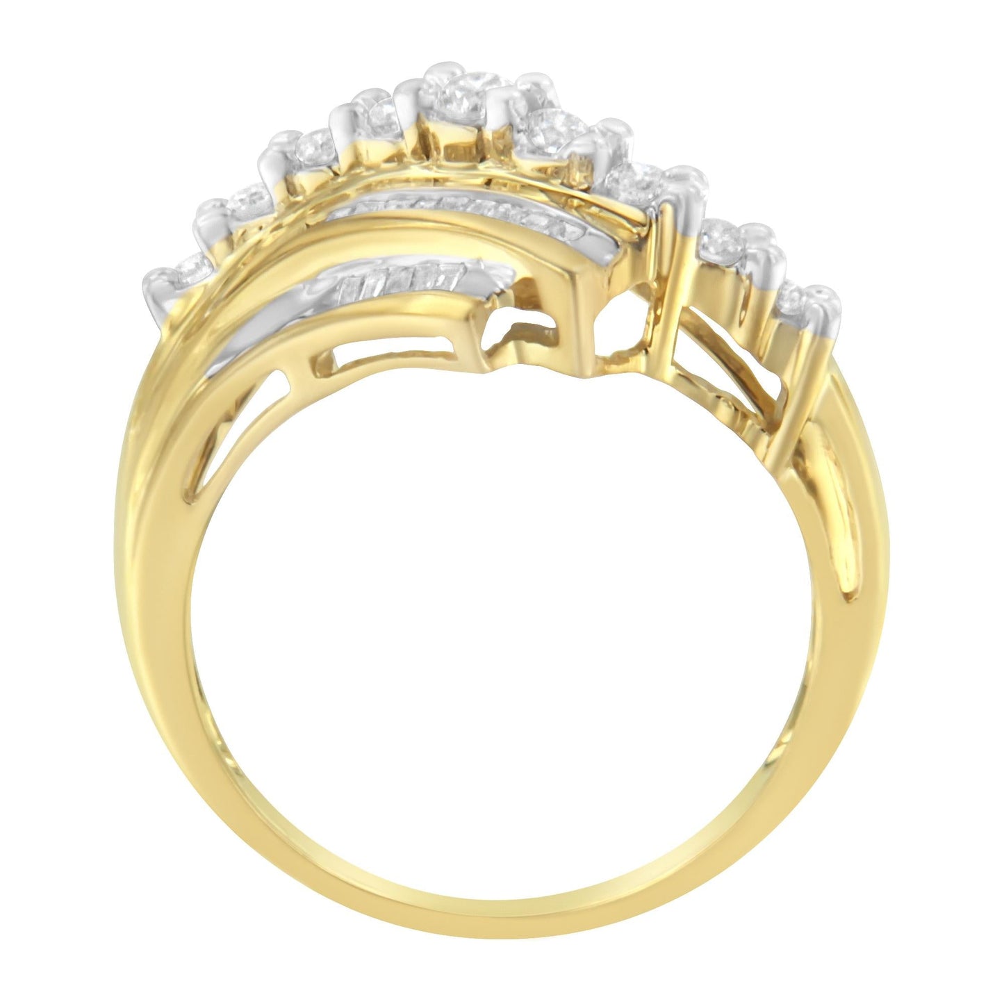 10K Yellow Gold Round and Baguette Diamond-Cut Ring (1/2 Cttw, I-J Color, I1-I2 Clarity)-3