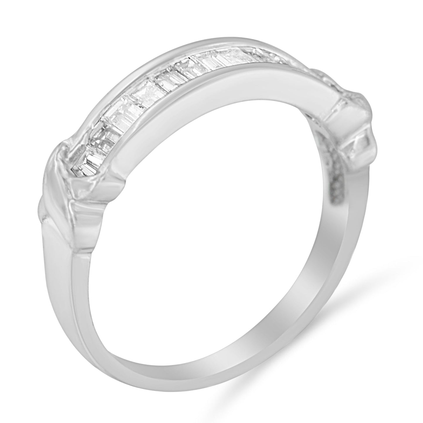 .925 Sterling Silver 1/2 Cttw Baguette Cut Diamond Channel Set X-Station Wedding Ring (H-I Color, I1-I2 Clarity)