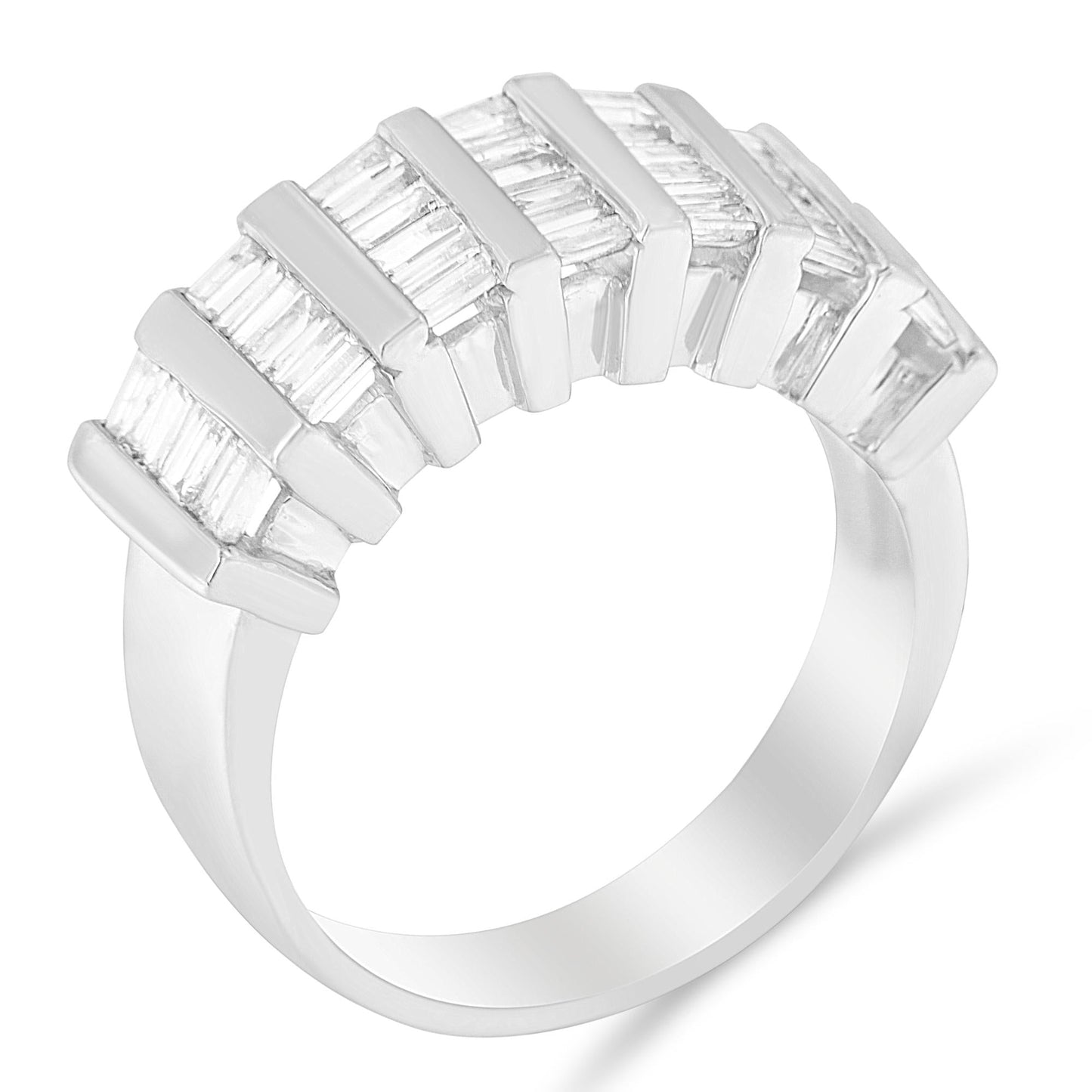 .925 Sterling Silver 1.0 Cttw Baguette Cut Diamond Vertical Channel Fluted Multi-Row Unisex Fashion Wedding Ring (H-I Color, I1-I2 Clarity)-3