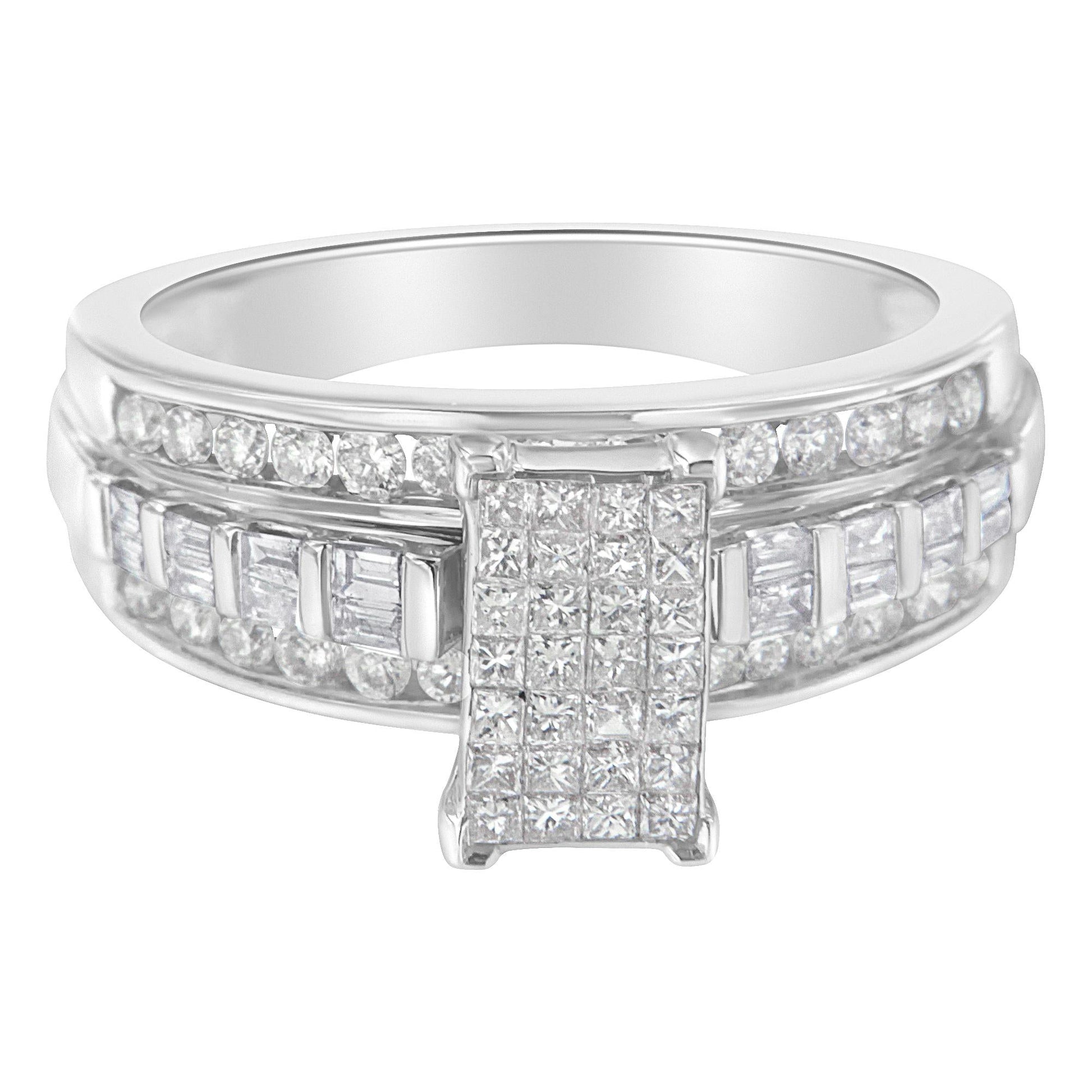 14K White Gold 1.0 Cttw Mixed-Cut Diamond Rectangle Invisible-Set Composite Cluster Ring with Bar- and Channel-Set Band (H-I Color, SI2-I1 Clarity)-3