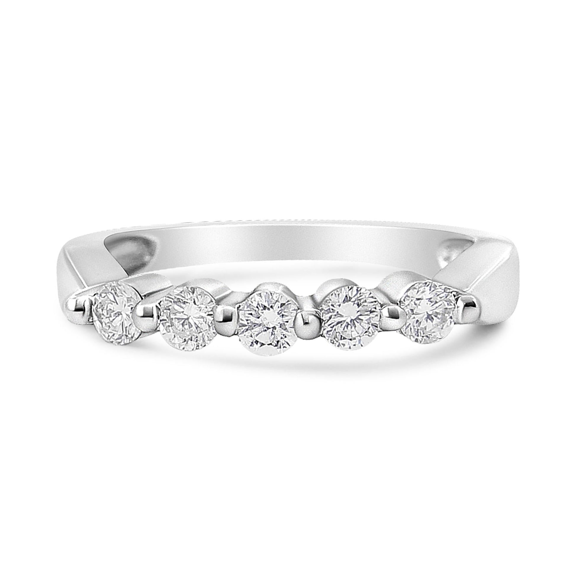 14K White Gold 1/2 Cttw Round-Cut 5-Stone Diamond Ring (H-I Color, SI1-SI2 Clarity)-3