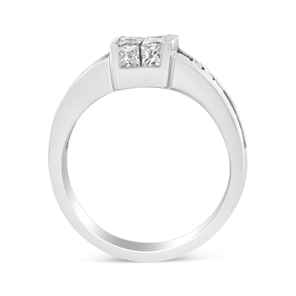 14K White Gold 2 3/4 Cttw Invisible-Set Princess and Channel-Set Baguette Diamond Step Up Cocktail Ring (G-H Color, SI1-SI2 Clarity)-3