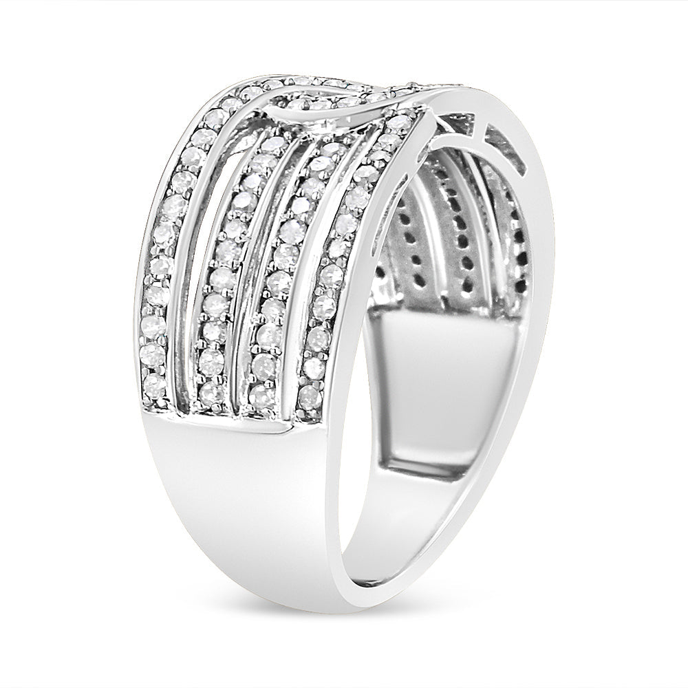 .925 Sterling Silver 1/2 Cttw Diamond Multi-Row Bypass Band Ring (I-J Color, I3 Clarity)-3