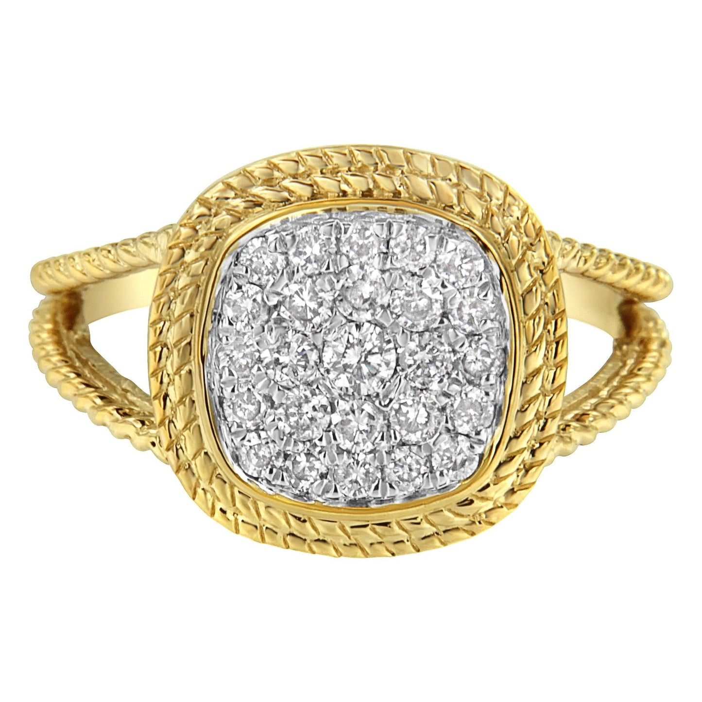 10K Yellow Gold Plated .925 Sterling Silver 1/2 Cttw Diamond Square Cushion Cluster Split Shank Cocktail Ring (J-K Color, I2-I3 Clarity)-3