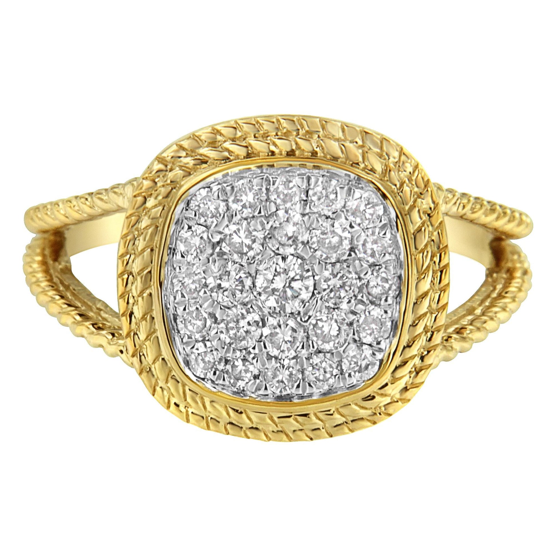 10K Yellow Gold Plated .925 Sterling Silver 1/2 Cttw Diamond Square Cushion Cluster Split Shank Cocktail Ring (J-K Color, I2-I3 Clarity)-3