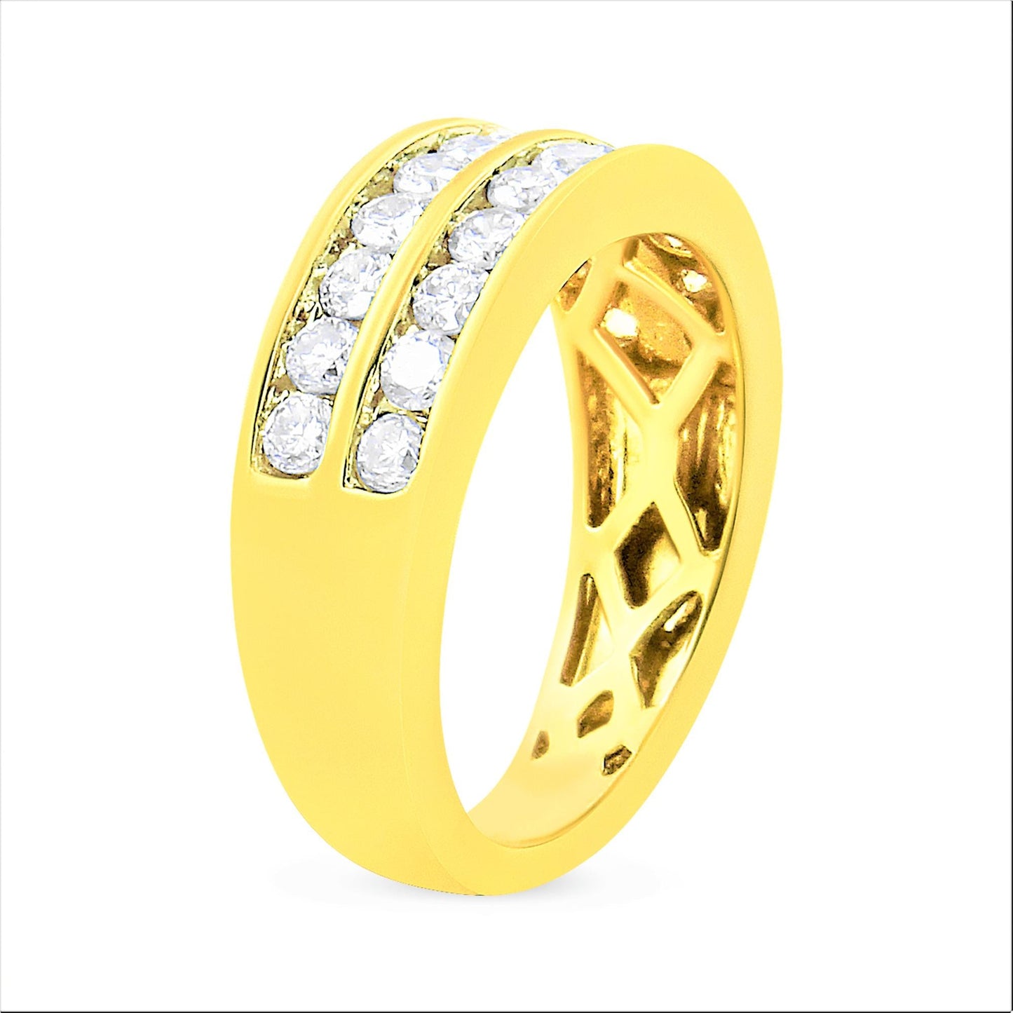 10K Yellow Gold Two-Row Diamond Band Ring (1 Cttw, J-K Color, I1-I2 Clarity)-3