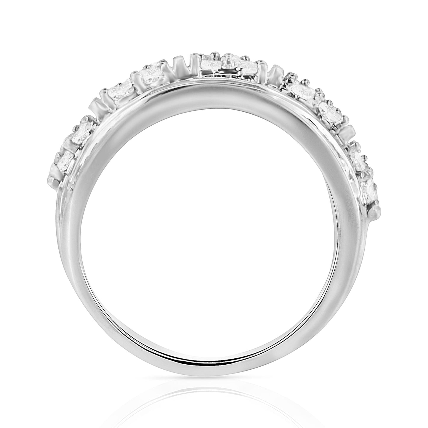 .925 Sterling Silver 2.0 Cttw Round & Baguette Cut Diamond Multi-Row Channel Set Tapered Cocktail Fashion Ring (I-J Color, I3 Clarity)