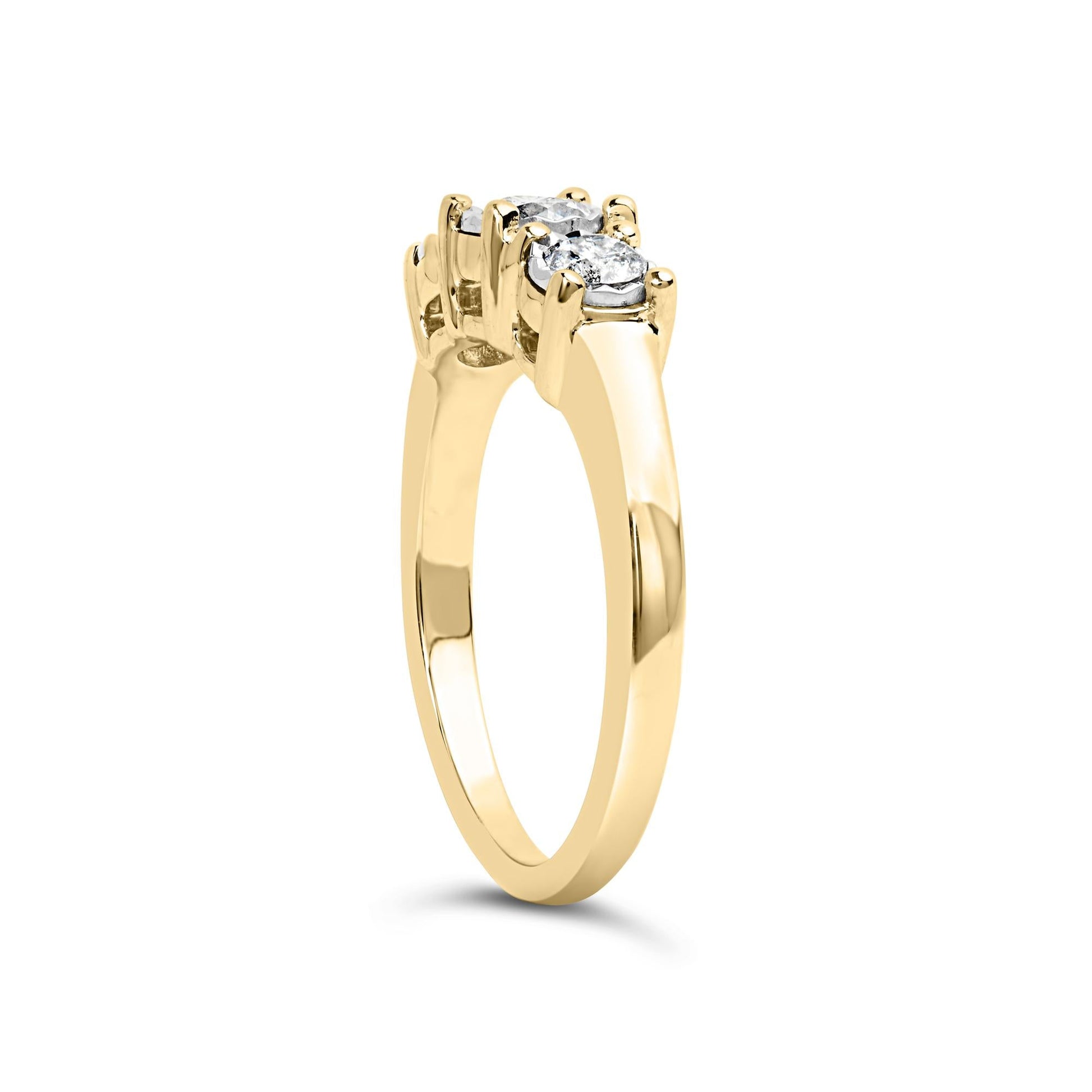 10K Yellow Gold 1/2 Cttw Miracle Set Round Diamond Three Stone Illusion Plate Ring (I-J Color, I2-I3 Clarity)-3