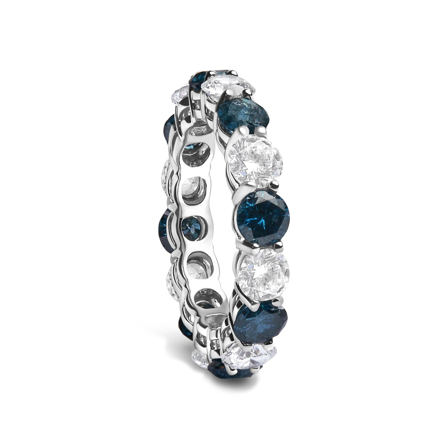 14K White Gold 6 1/4 Cttw Alternating Lab-Grown White and Natural Treated Blue Diamond Eternity Band Ring (F-G Color, VS1-VS2 Clarity)  - Ring Size 7.5-3