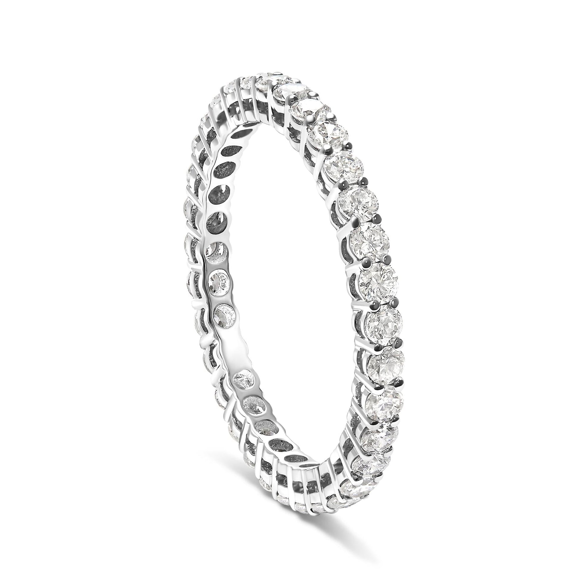 14K White Gold 1.00 Cttw Lab-Grown Diamond Shared Prong Set Eternity Band Ring (F-G Color, VS1-VS2)-3