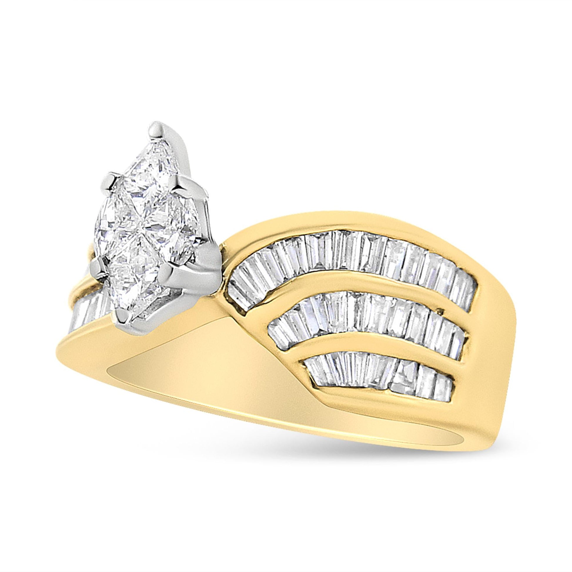 14K White and Yellow Gold 1 1/4 Cttw Pie and Baguette-Cut Diamond Marquise Shape Engagement Bypass Ring (H-I Color, VS1-VS2 Clarity)-3