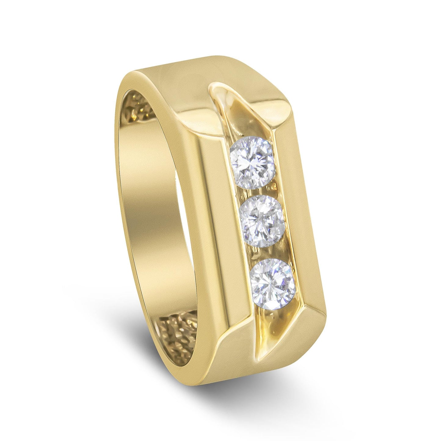 Men's 14K Yellow Gold 1/2 Cttw Channel Set Diamond 3 Stone Band Ring (H-I Color, I1 Clarity)