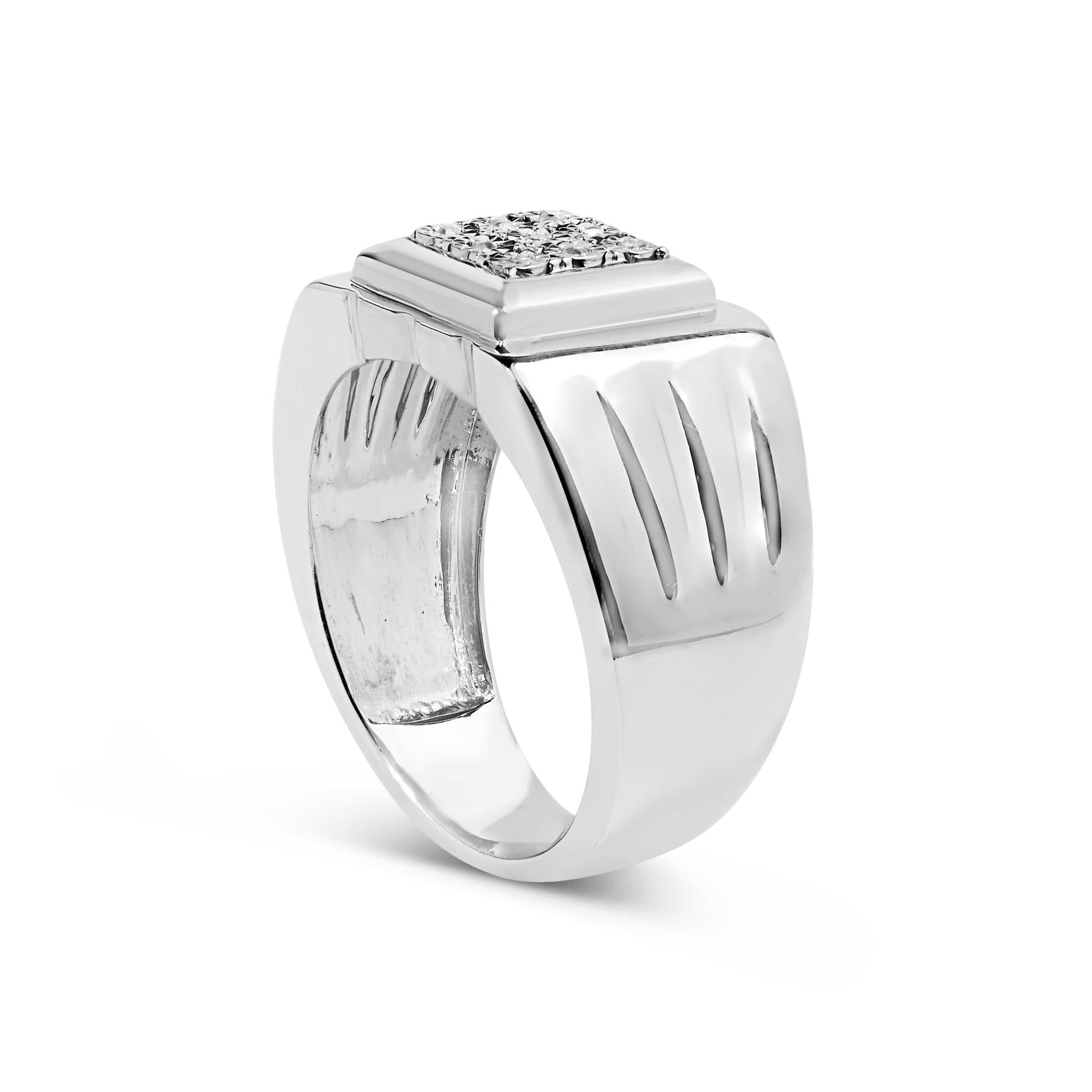 .925 Sterling Silver Diamond Accent Miracle-Set 9 Stone Ridged Band Gentlemen's Fashion Ring (I-J Color, I3 Clarity) - Size 10-3