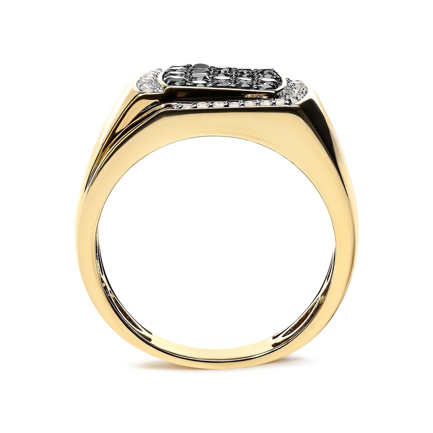 Men's 14K Yellow Gold Plated .925 Sterling Silver 1.00 Cttw White and Black Treated Diamond  Ring (Black / I-J Color, I2-I3 Clarity)